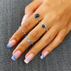 Studio Jewellery Gem Stone Rings | Rings-Onyx Circle Beaded Band Silver Ring