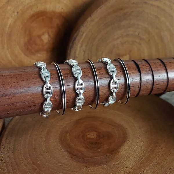 Studio Jewellery Feature & Stacker Rings | Rings-Onyx Strip Silver Ring
