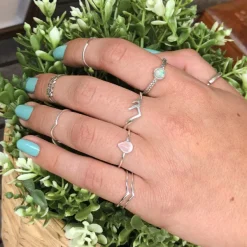 Studio Jewellery Gem Stone Rings | Rings-Opal Fine Banded Silver Ring