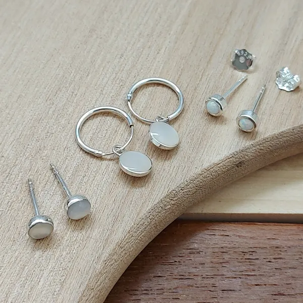 Studio Jewellery Stud Earrings | Earrings-Opal Silver Earring Studs
