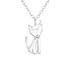 Studio Jewellery Necklaces-Origami Fox Silver Necklace