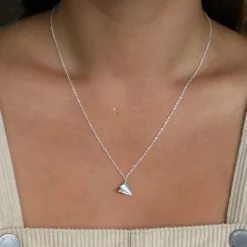 Studio Jewellery Necklaces-Origami Plane Silver Necklace