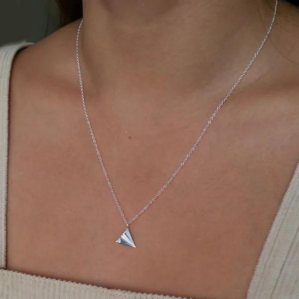 Studio Jewellery Necklaces-Origami Plane Silver Necklace