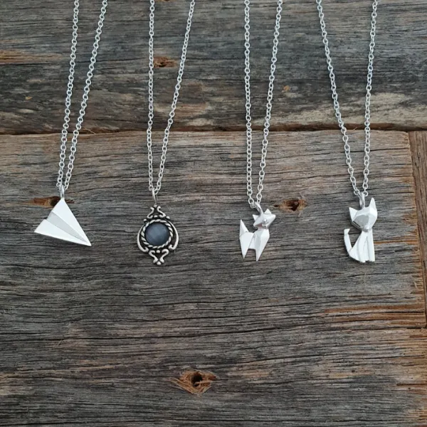 Studio Jewellery Necklaces-Origami Plane Silver Necklace