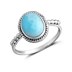 Studio Jewellery Gem Stone Rings | Rings-Oval Larimar Sterling Silver Ring