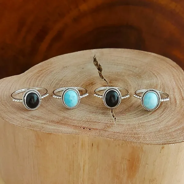 Studio Jewellery Gem Stone Rings | Rings-Oval Larimar Sterling Silver Ring