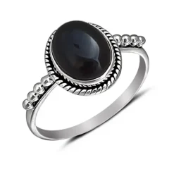 Studio Jewellery Gem Stone Rings | Rings-Oval Onyx Silver Ring