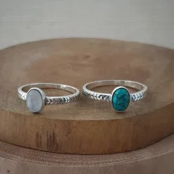 Studio Jewellery Rings | Gem Stone Rings-Oval Rope Band Moonstone Silver Ring