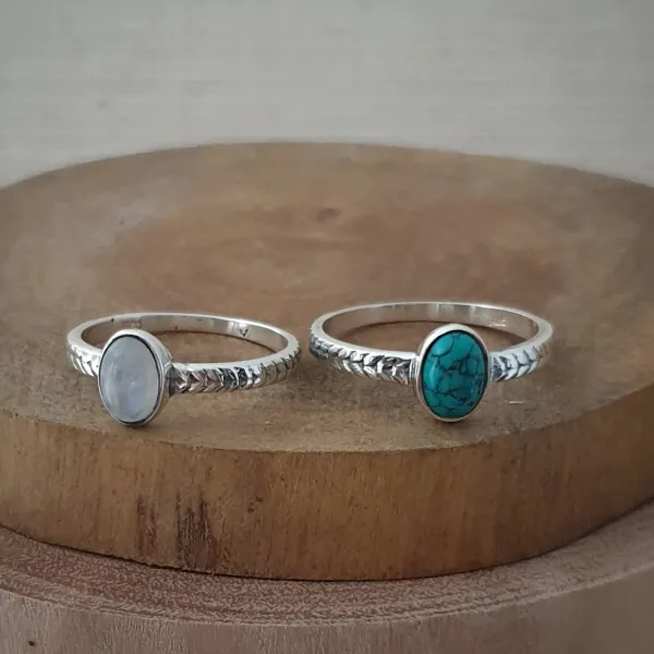 Studio Jewellery Rings | Gem Stone Rings-Oval Rope Band Moonstone Silver Ring