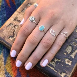 Studio Jewellery Gem Stone Rings | Rings-Oval Rope Faux Turquoise Silver Ring