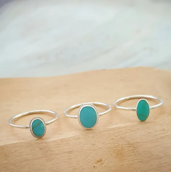 Studio Jewellery Gem Stone Rings | Rings-Oval Rope Faux Turquoise Silver Ring