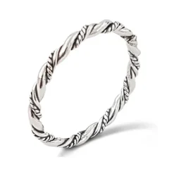 Studio Jewellery Feature & Stacker Rings | Rings-Oxidised Silver Twisted Rope Stacker Ring