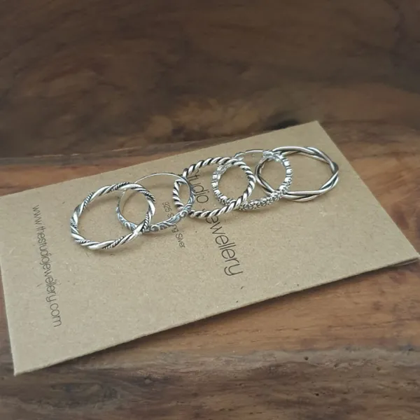 Studio Jewellery Feature & Stacker Rings | Rings-Oxidised Silver Twisted Rope Stacker Ring