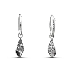 Studio Jewellery Hoop Earrings | Earrings-Patterned Cone Shell Silver Hoop Charm Earrings