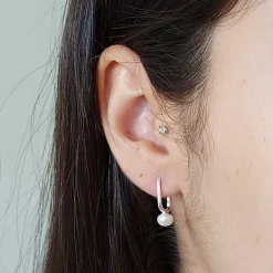 Studio Jewellery Hoop Earrings | Earrings-Pearl Oblong Silver Hoop Earrings