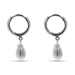 Studio Jewellery Hoop Earrings | Earrings-Pearl Silver Hoop Charm Earrings