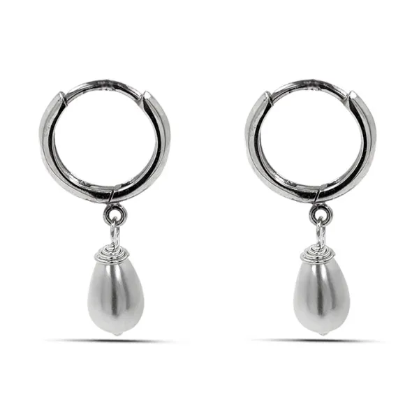 Studio Jewellery Hoop Earrings | Earrings-Pearl Silver Hoop Charm Earrings