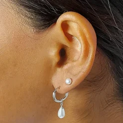 Studio Jewellery Hoop Earrings | Earrings-Pearl Silver Hoop Charm Earrings