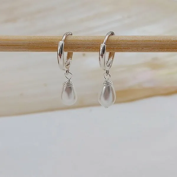 Studio Jewellery Hoop Earrings | Earrings-Pearl Silver Hoop Charm Earrings