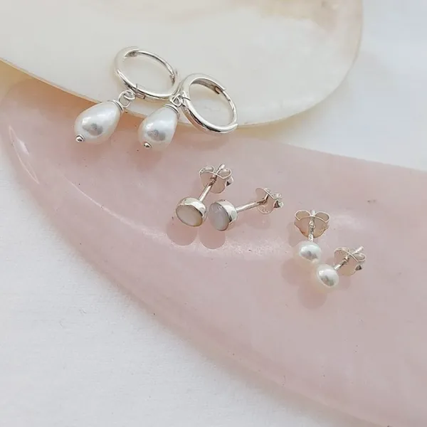 Studio Jewellery Hoop Earrings | Earrings-Pearl Silver Hoop Charm Earrings