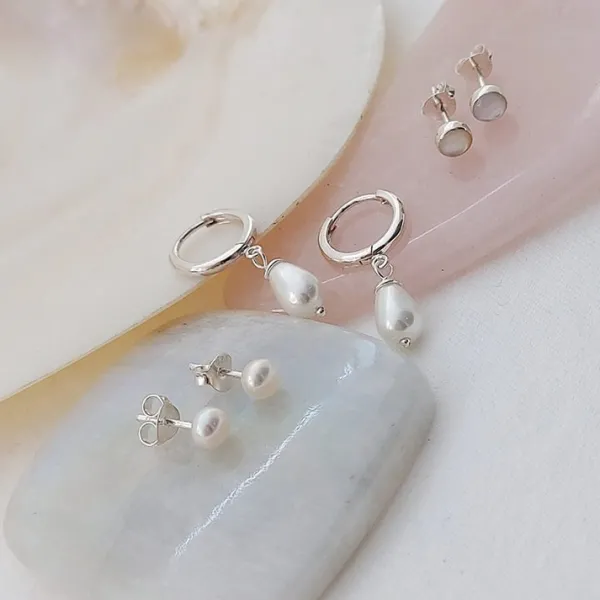 Studio Jewellery Hoop Earrings | Earrings-Pearl Silver Hoop Charm Earrings