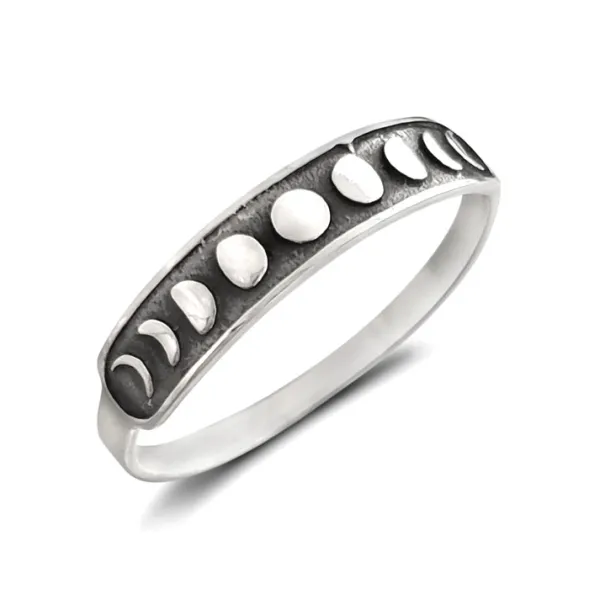 Studio Jewellery Feature & Stacker Rings | Rings-Phases of Moon Oxidised Silver Ring