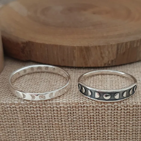 Studio Jewellery Feature & Stacker Rings | Rings-Phases of Moon Oxidised Silver Ring