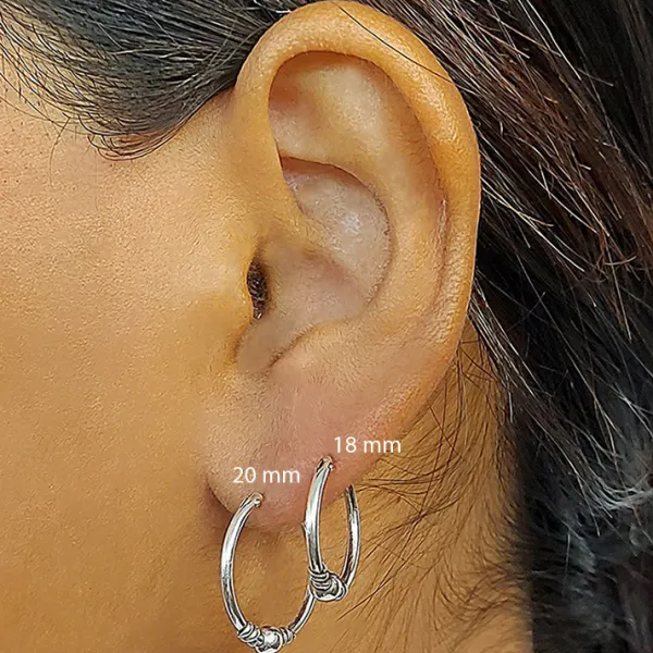 Studio Jewellery Hoop Earrings | Earrings-Plain Ball Bali Silver Hoop Earrings
