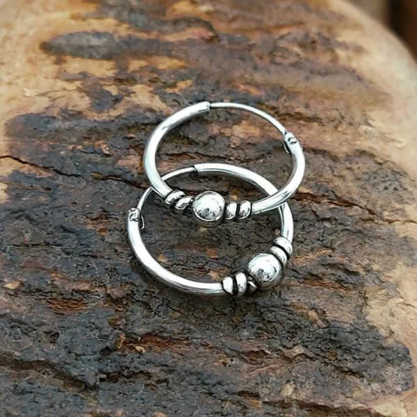 Studio Jewellery Hoop Earrings | Earrings-Plain Ball Bali Silver Hoop Earrings