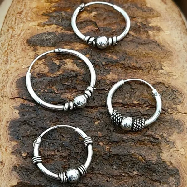 Studio Jewellery Hoop Earrings | Earrings-Plain Ball Bali Silver Hoop Earrings