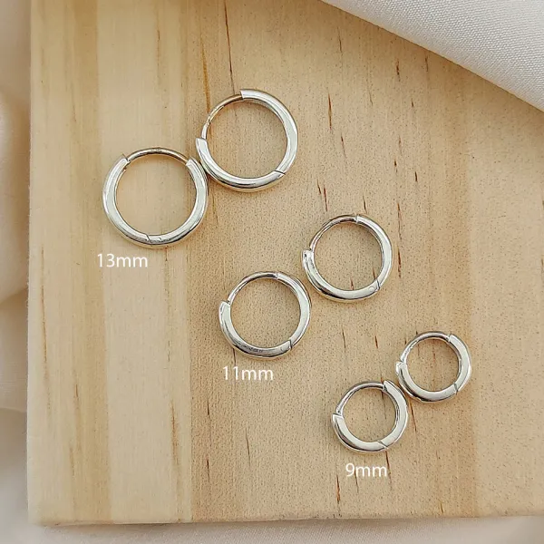 Studio Jewellery Hoop Earrings | Earrings-Plain 11mm Silver Hoop Huggie Earrings