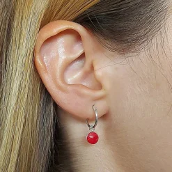 Studio Jewellery Hoop Earrings | Earrings-Red Silver Hoop Earrings