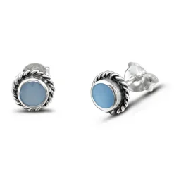 Studio Jewellery Stud Earrings | Earrings-Rope Edge Blue Shell Silver Earring Studs