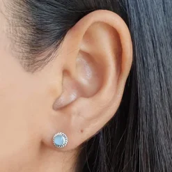 Studio Jewellery Stud Earrings | Earrings-Rope Edge Blue Shell Silver Earring Studs