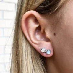 Studio Jewellery Stud Earrings | Earrings-Rope Edge Blue Shell Silver Earring Studs