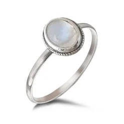 Studio Jewellery Gem Stone Rings | Rings-Rope Edge Oval Moonstone Silver Gemstone Ring