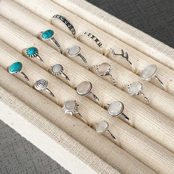 Studio Jewellery Gem Stone Rings | Rings-Rope Edge Oval Rose Quartz Silver Gemstone Ring