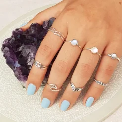 Studio Jewellery Gem Stone Rings | Rings-Round Blue Shell Silver Ring