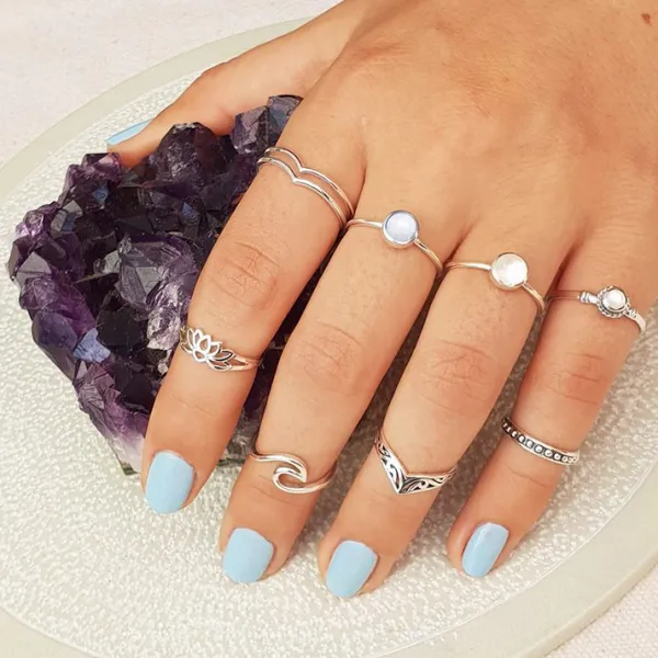 Studio Jewellery Gem Stone Rings | Rings-Round Blue Shell Silver Ring
