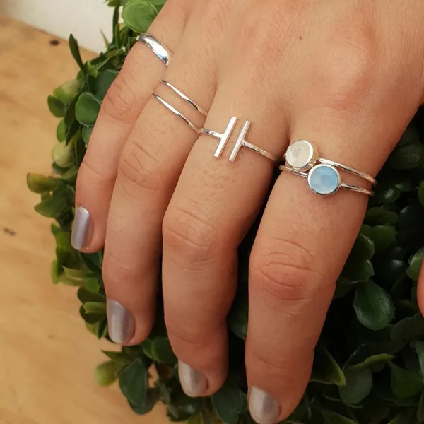 Studio Jewellery Gem Stone Rings | Rings-Round Blue Shell Silver Ring