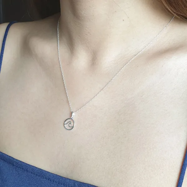 Studio Jewellery Necklaces-Round Surf Wave Silver Necklace