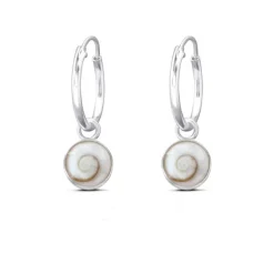 Studio Jewellery Hoop Earrings | Earrings-Shiva Shell Disc Charm Silver Hoop Earrings