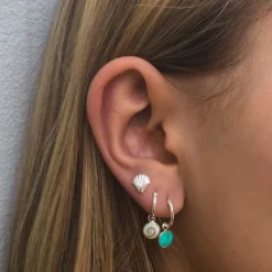 Studio Jewellery Hoop Earrings | Earrings-Shiva Shell Disc Charm Silver Hoop Earrings