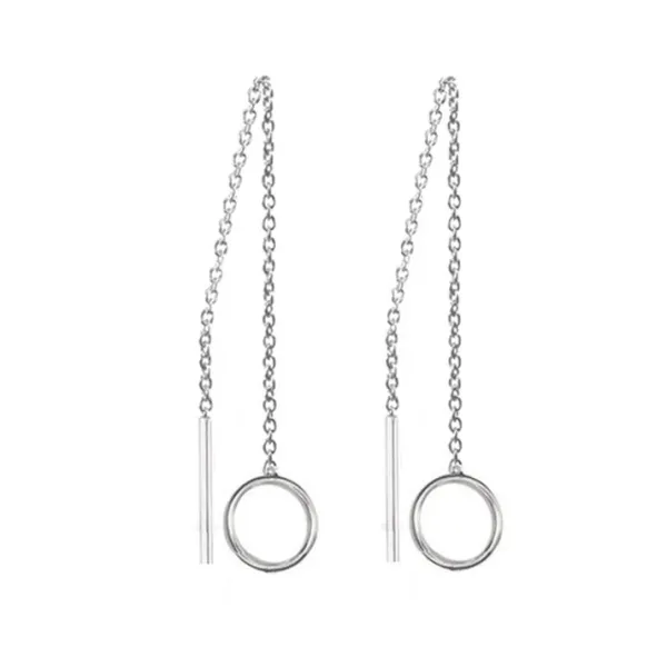Studio Jewellery Earring Jackets And Threaders | Earrings-Silver Bar Circle Threader Chain Earrings