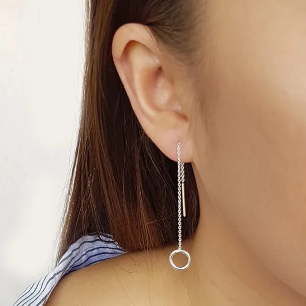 Studio Jewellery Earring Jackets And Threaders | Earrings-Silver Bar Circle Threader Chain Earrings