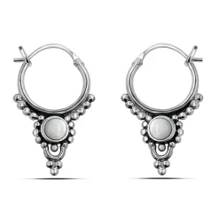 Studio Jewellery Hoop Earrings | Earrings-Silver Beaded Drop Hoop Earrings