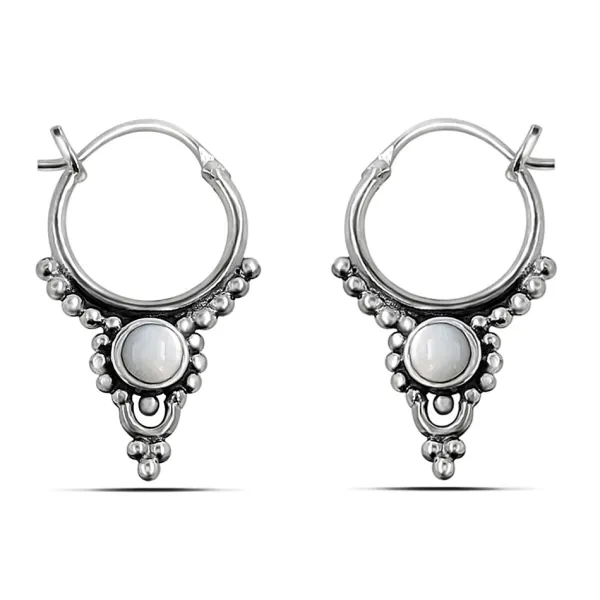 Studio Jewellery Hoop Earrings | Earrings-Silver Beaded Drop Hoop Earrings