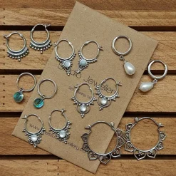 Studio Jewellery Hoop Earrings | Earrings-Silver Beaded Drop Hoop Earrings