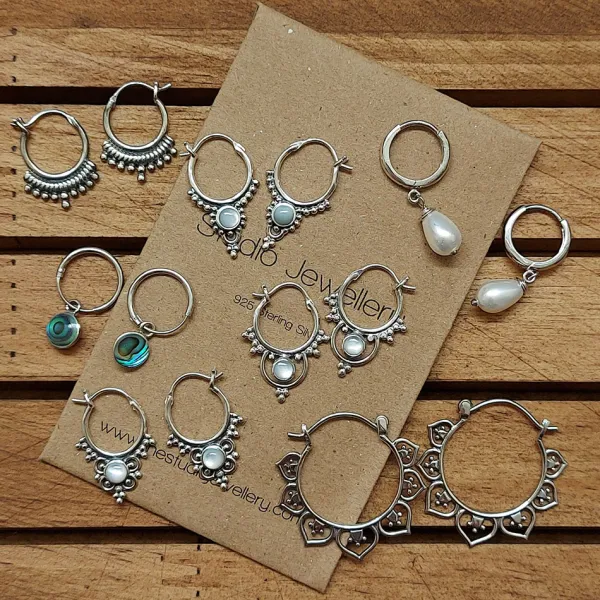 Studio Jewellery Hoop Earrings | Earrings-Silver Beaded Drop Hoop Earrings