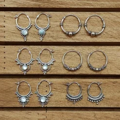 Studio Jewellery Hoop Earrings | Earrings-Silver Beaded Drop Hoop Earrings